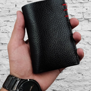 Black Leather Wallet with Red Line W-007